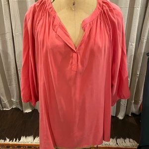 Talbots Silk Peasant Blouse Tunic Pink 3X 22 24